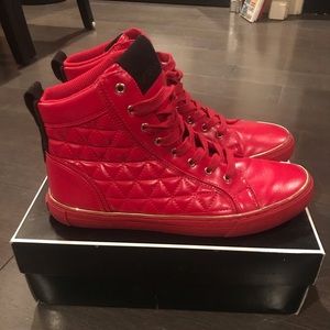 Guess Red Quilted Faux Leather High Top Sneakers